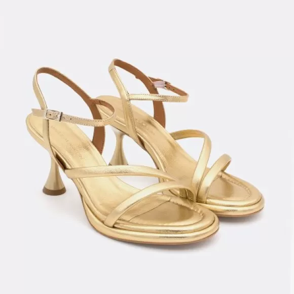 Store Ángel Alarcón Cathy - Metallized Leather Padded Sandals With Conical Heel