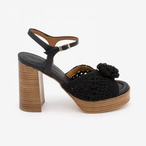 Store Ángel Alarcón Eltere - Crochet And Leather Ankle Strap Sandals With Platform & High Heels