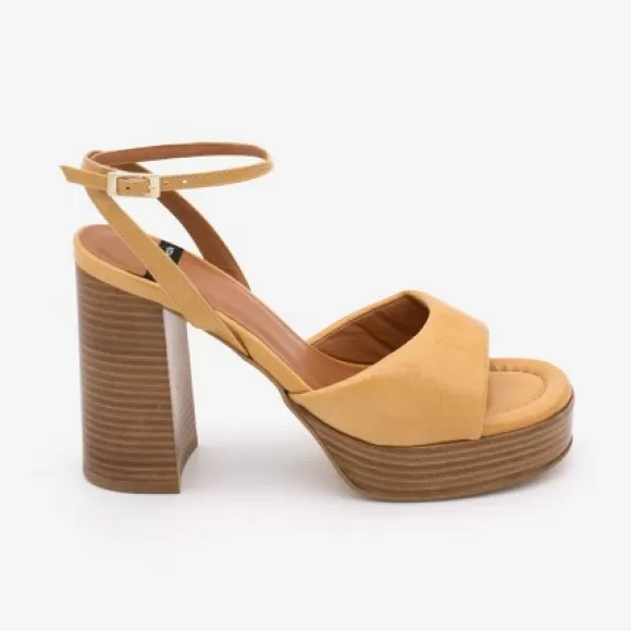 Shop Ángel Alarcón Esmar - Shiny Leather Padded Ankle Strap Sandal With Wide Heel And Platform