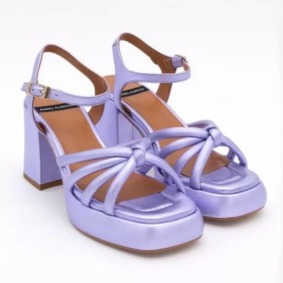 Sale Ángel Alarcón Estefan - Metallized Leather Padded Sandals With Block Heel & Platforms