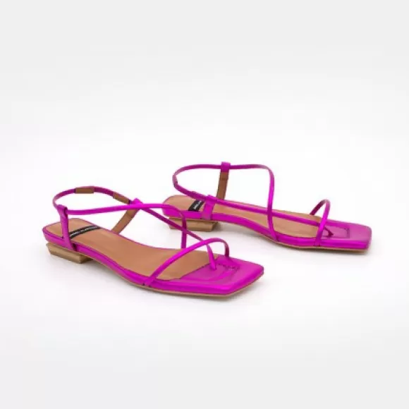 Online Ángel Alarcón Julie - Metallized Leather Minimalist Strappy Flat Sandals