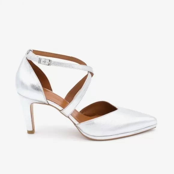 Discount Ángel Alarcón Liliam - Comfortable, Medium Heel And Low Platform Metallized Leather Pump