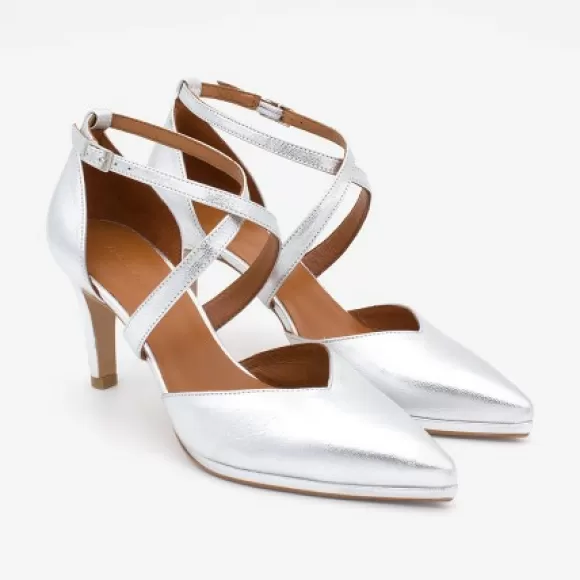 Discount Ángel Alarcón Liliam - Comfortable, Medium Heel And Low Platform Metallized Leather Pump