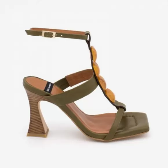 Shop Ángel Alarcón Masal - Leather Ankle T-Strap High Heel Sandal With Carey Ornament