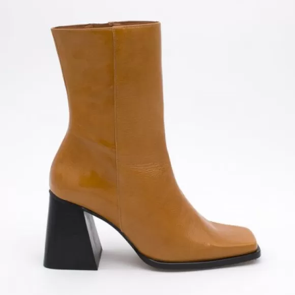 Discount Ángel Alarcón Oconnor - Shiny Leather Ankle Boots With Zipper & Block Heel