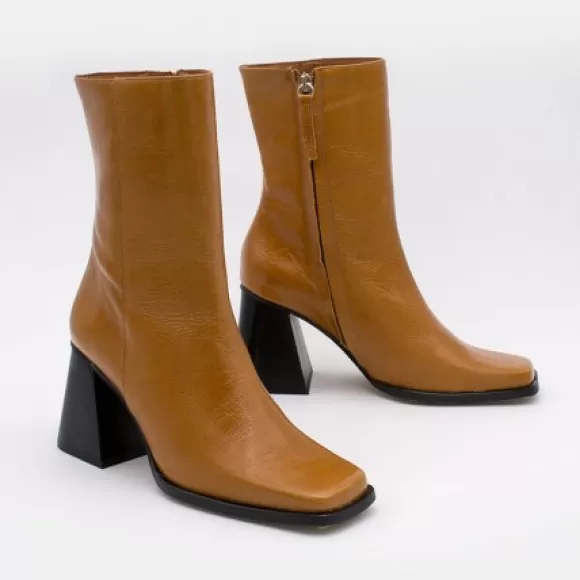 Discount Ángel Alarcón Oconnor - Shiny Leather Ankle Boots With Zipper & Block Heel