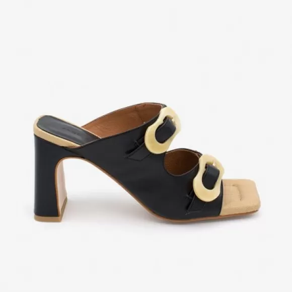 Sale Ángel Alarcón Palke - Leather Sandal With Beige Carey Buckles And High Heels