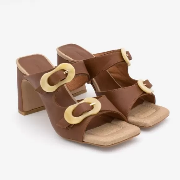 Best Ángel Alarcón Palke - Leather Sandal With Beige Carey Buckles And High Heels