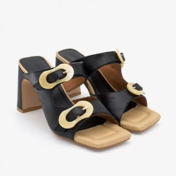 Sale Ángel Alarcón Palke - Leather Sandal With Beige Carey Buckles And High Heels