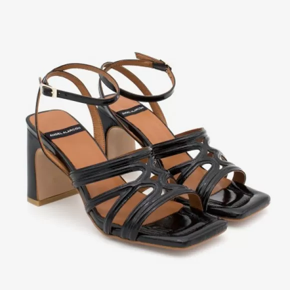 Hot Ángel Alarcón Panne - Shiny Leather Ankle Strap Heeled Sandals