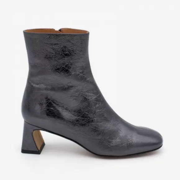 Store Ángel Alarcón Parsons - Women's Metallized Leather Booties With Comfortable Low Heels