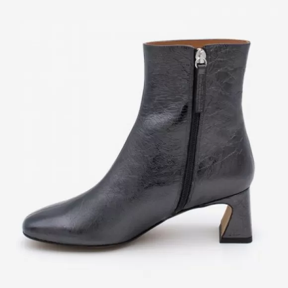 Store Ángel Alarcón Parsons - Women's Metallized Leather Booties With Comfortable Low Heels