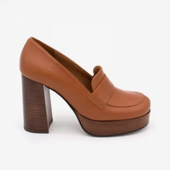 Best Sale Ángel Alarcón Petra - Women's Leather Moccasins With Wood Block High Heel And Platform