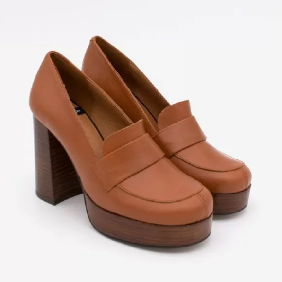 Best Sale Ángel Alarcón Petra - Women's Leather Moccasins With Wood Block High Heel And Platform