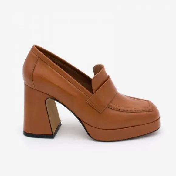 Sale Ángel Alarcón Pinay - Leather Women's Moccasin With Block Heel And Platform