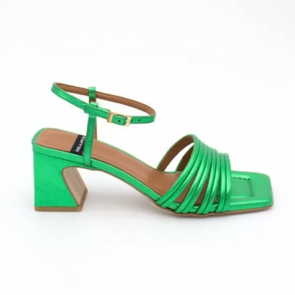 Shop Ángel Alarcón Roberts - Metallized Leather Strap Sandals With Medium Heel