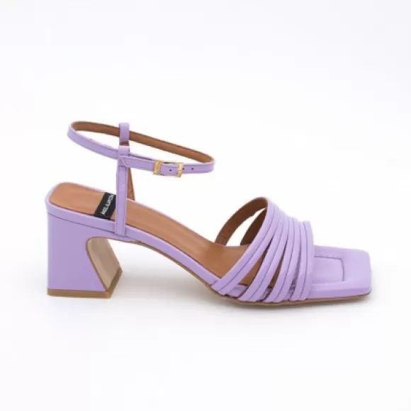 Hot Ángel Alarcón Roberts - Metallized Leather Strap Sandals With Medium Heel