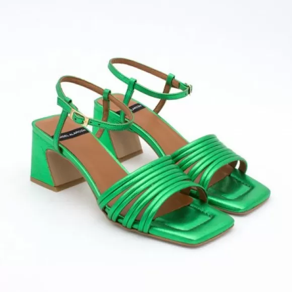 Shop Ángel Alarcón Roberts - Metallized Leather Strap Sandals With Medium Heel