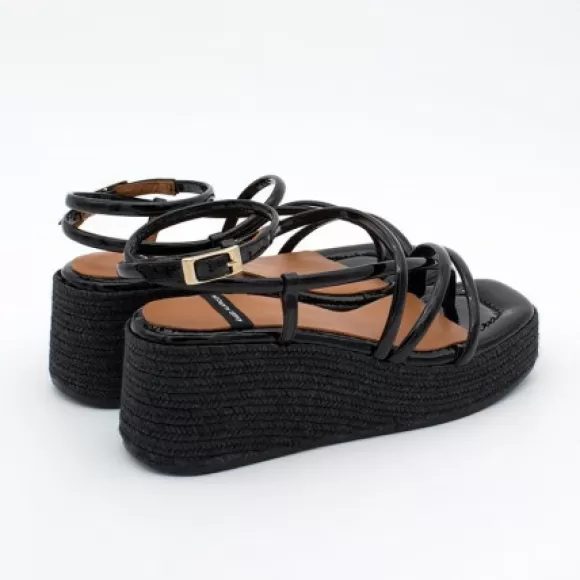 Outlet Ángel Alarcón Shirelles - Patent Leather Sandals With Raffia Wedge