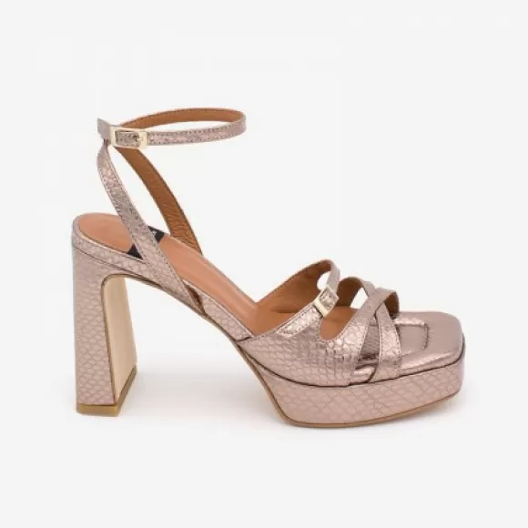 Store Ángel Alarcón Vance - Metallized Print Snake Leather Ankle Strap Sandal With High Heel And Platform