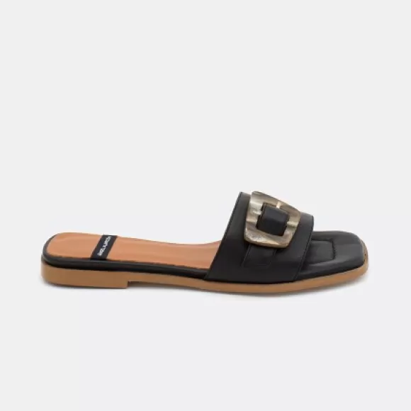 Fashion Ángel Alarcón Yasal - Flat Leather Sandal With Tortoiseshell Buckle