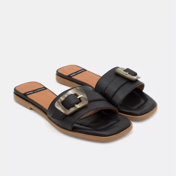 Fashion Ángel Alarcón Yasal - Flat Leather Sandal With Tortoiseshell Buckle